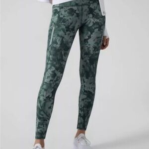 Athleta Forest Green Floral-Print High-Rise Raninier Leggings